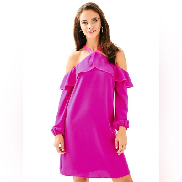 Lilly Pulitzer Dresses & Skirts - Lilly Pulitzer Shift Midi Hot Pink Dress Party Cocktail Ruffle Sleeve, Size 4
